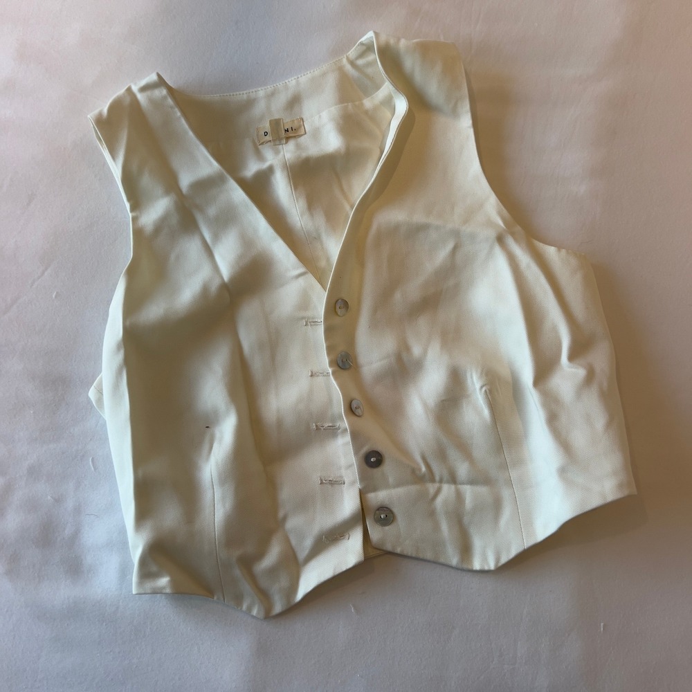Donni Cream Twill Button Down Vest Women XS White V-Neck Tailored Waistcoat